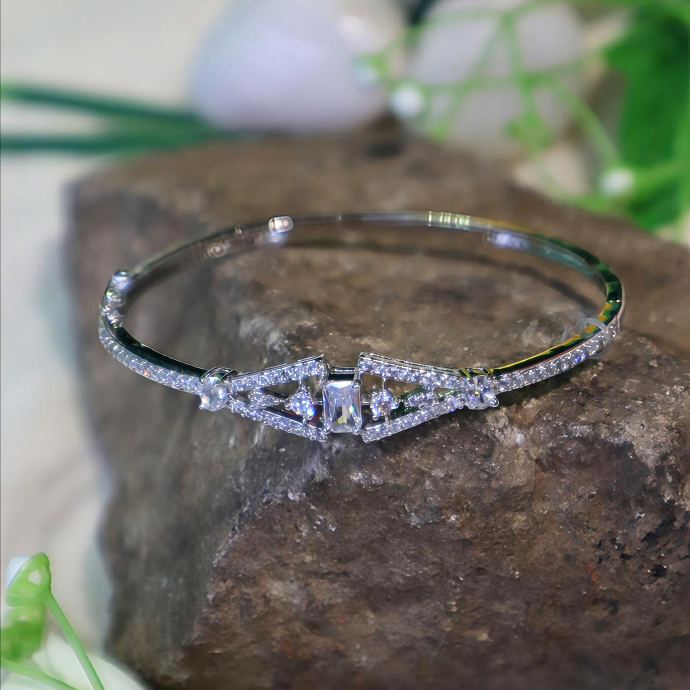 Silver Bracelet with Angular Diamond Cutwork Design - SIA450986
