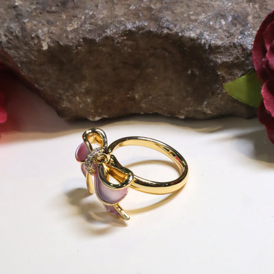 Pink and Gold Fashion Bow Tie Ring - SIA451233