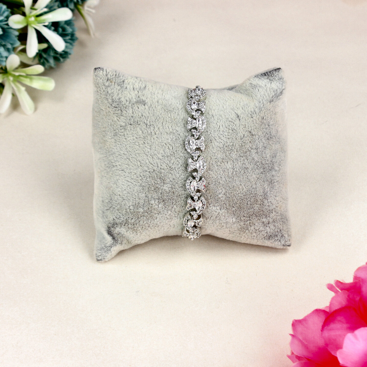 Silver Infinity Link Bracelet with Marquise and Round Cut CZ Stones - SIA451396