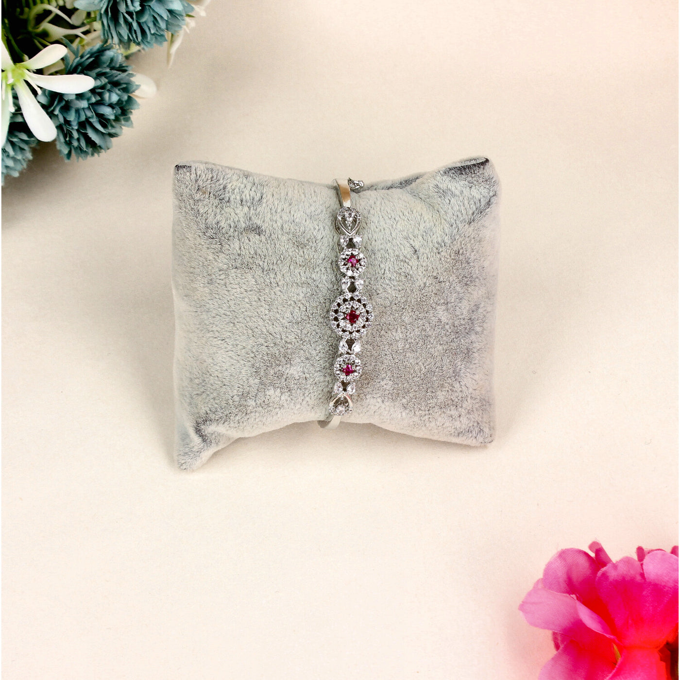 Ruby Bloom Silver Bracelet - SIA451410_A