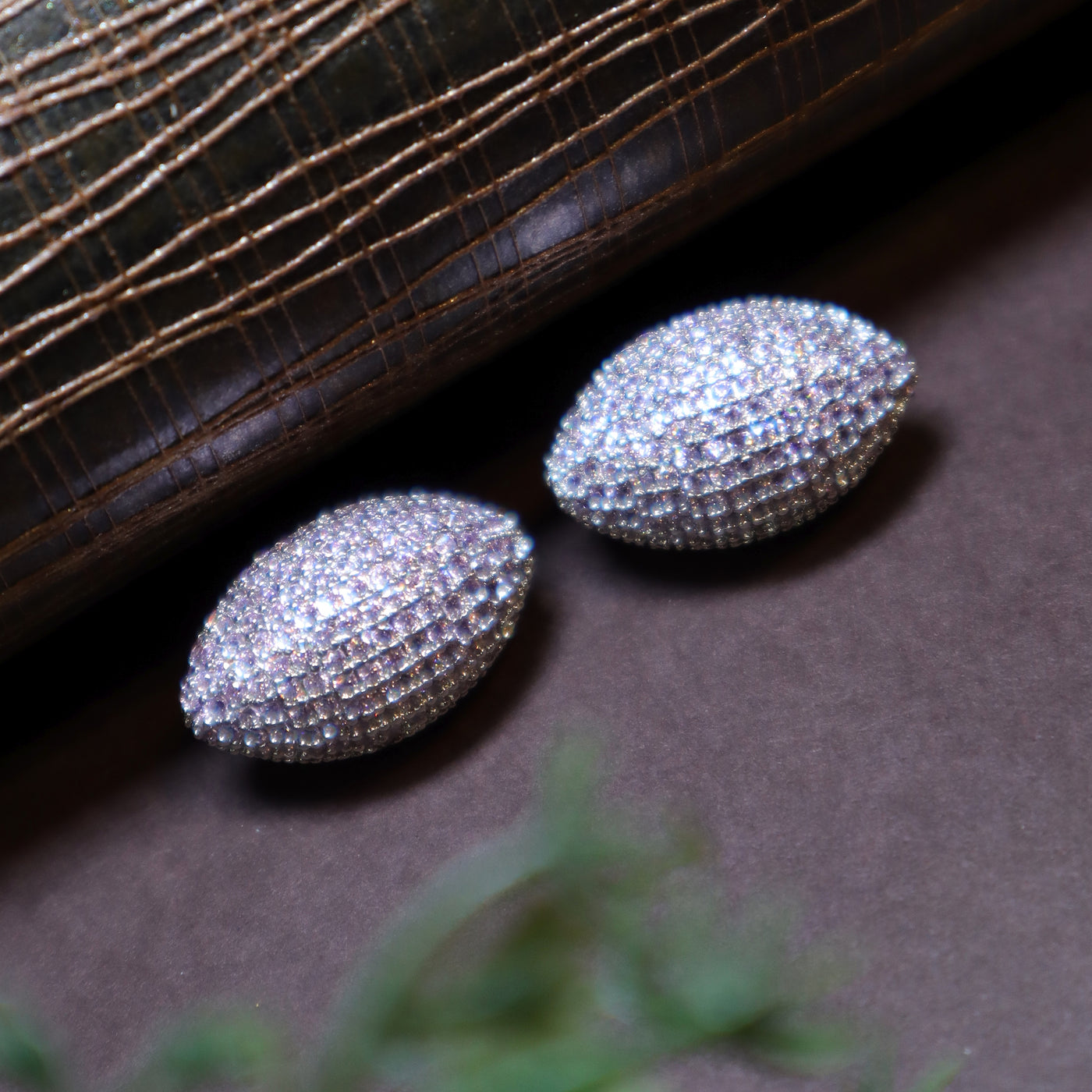 Sparkling White Gold Pave Oval Stud Earrings - SIA451427