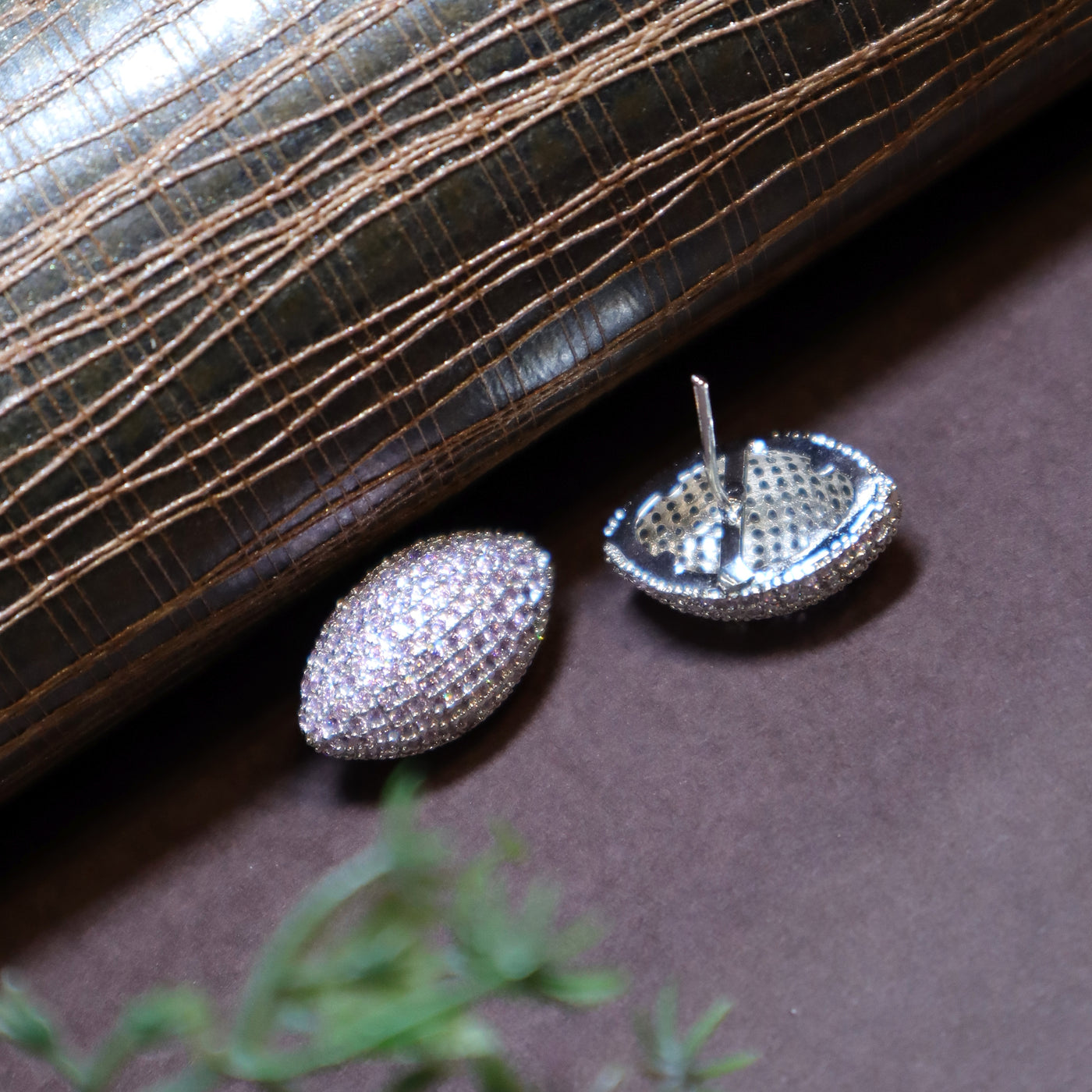 Sparkling White Gold Pave Oval Stud Earrings - SIA451427
