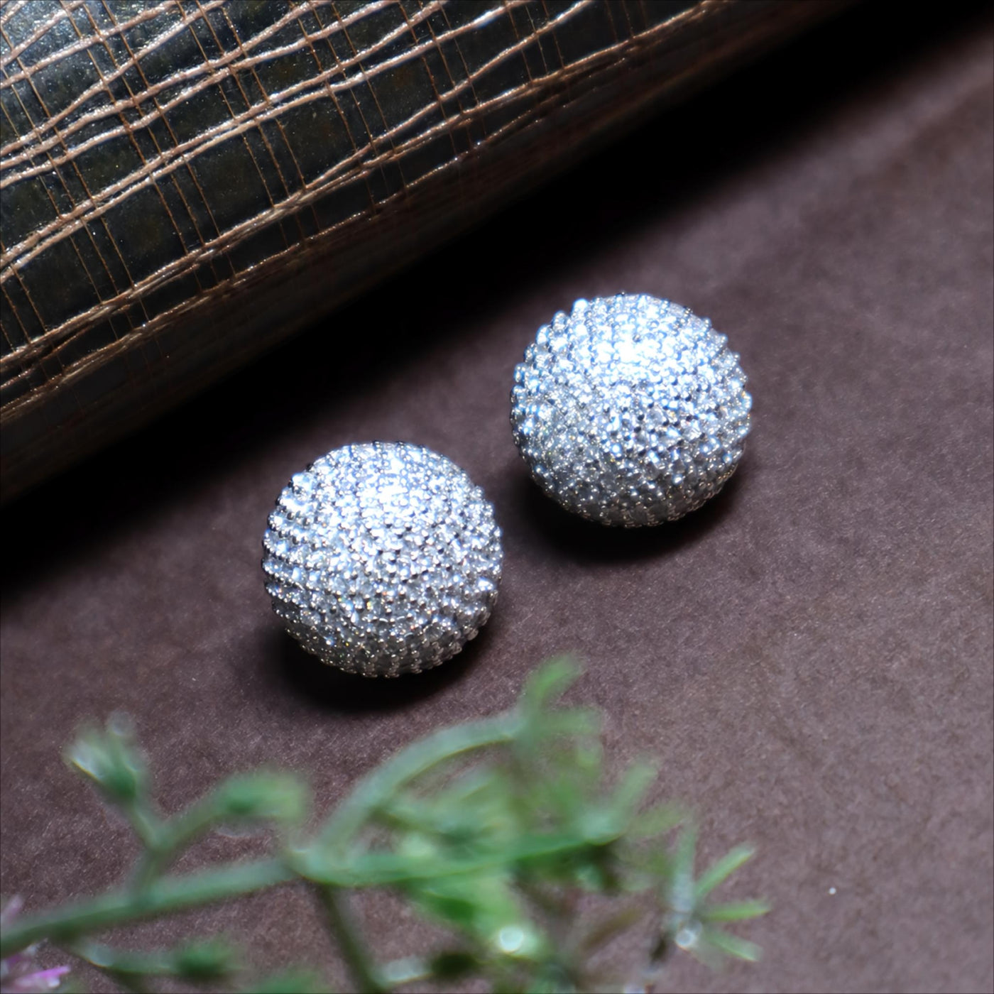 Silver Textured Spherical Stud Earrings - SIA451435