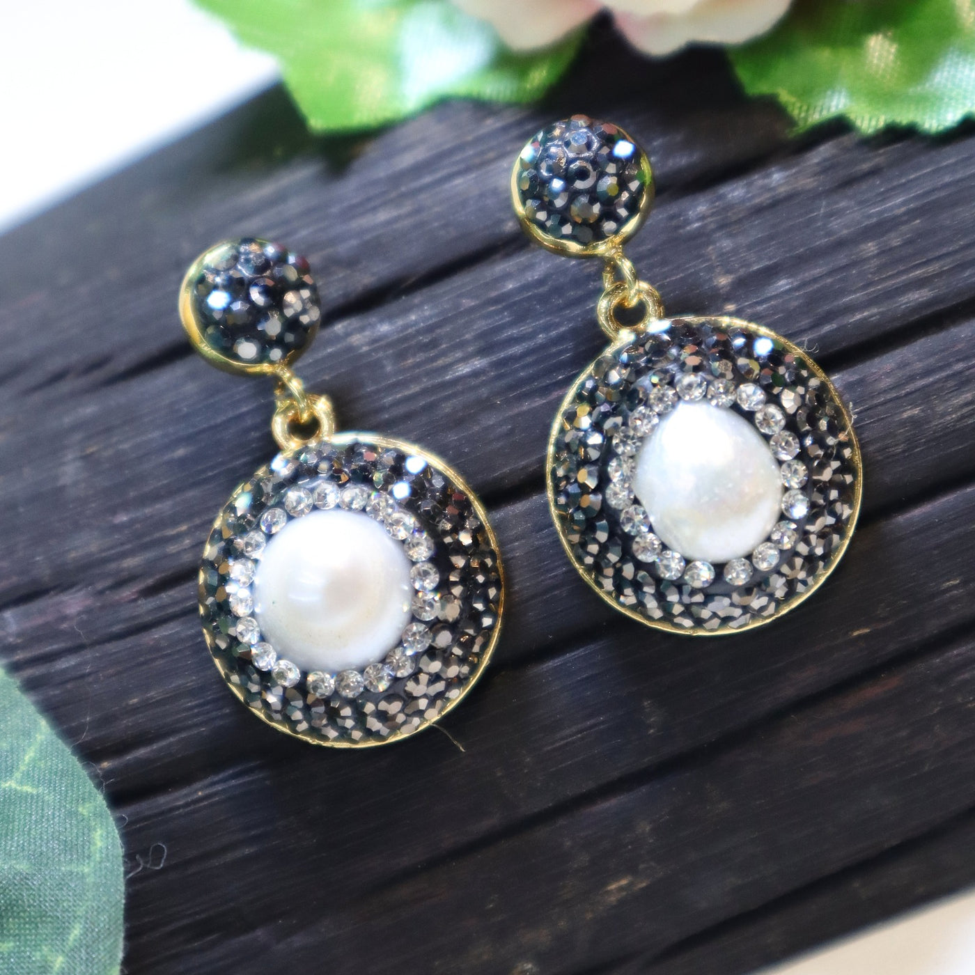 Glam Baroque Pearl and Two-Tone Rhinestone Dangle Earrings - SIA451668