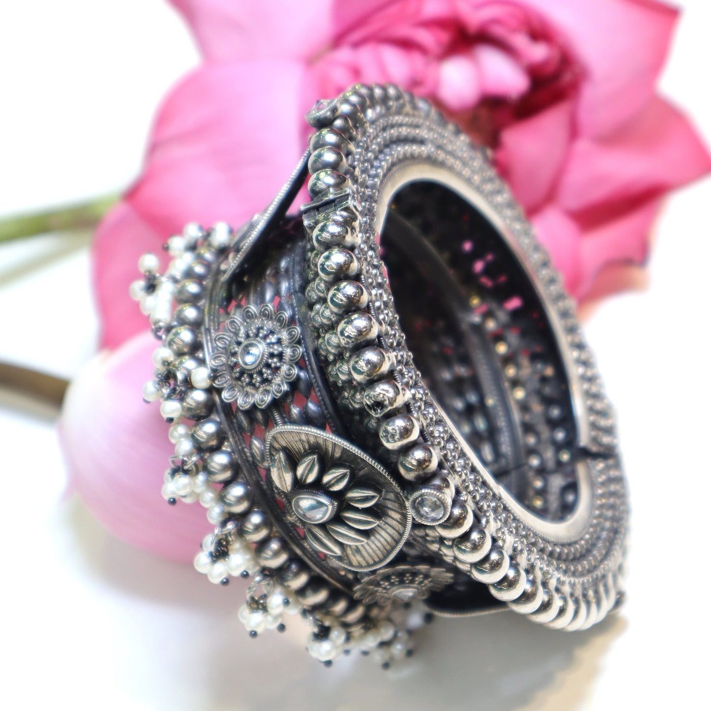 Heritage Oxidized Silver Bracelet with Floral Motifs - SIA452151