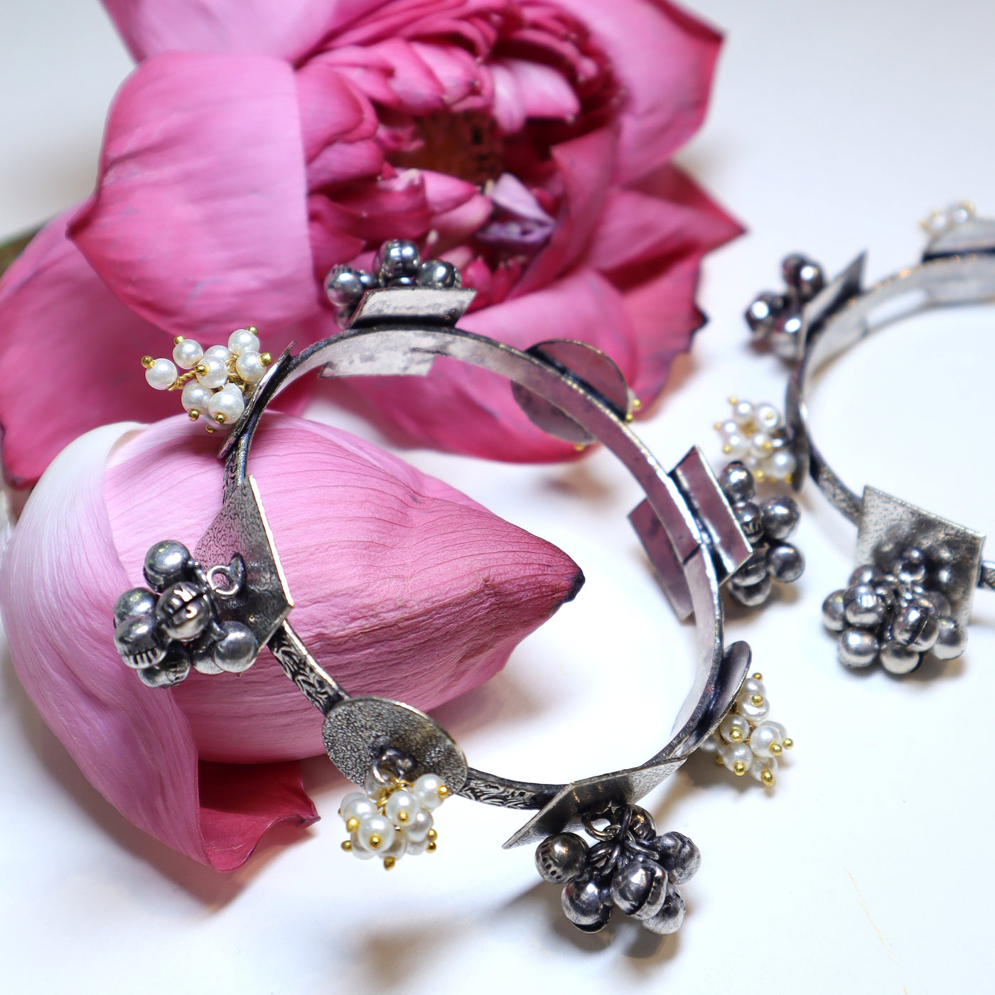 Oxidized Bangles Pair with Ghungroo & Pearl Drops- SIA452169