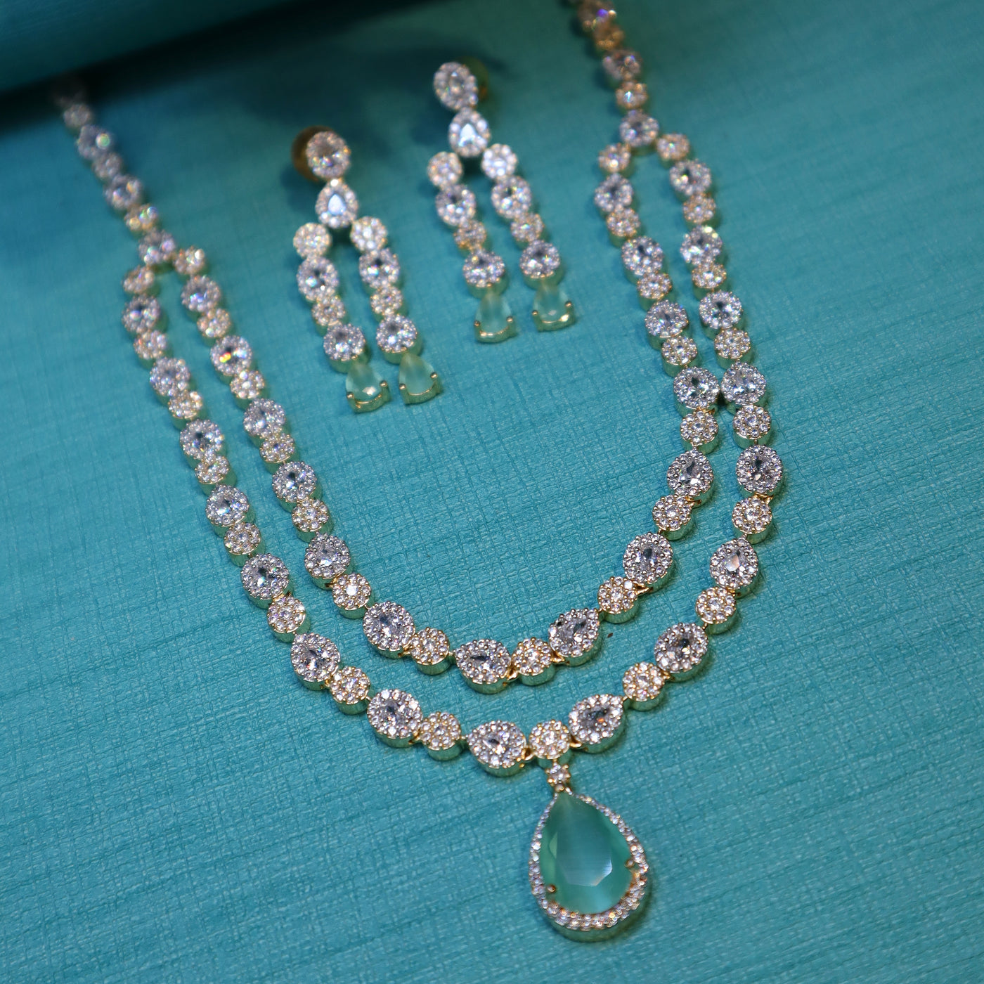 Gold-Plated CZ Double-Layered Necklace Set - SIA452323