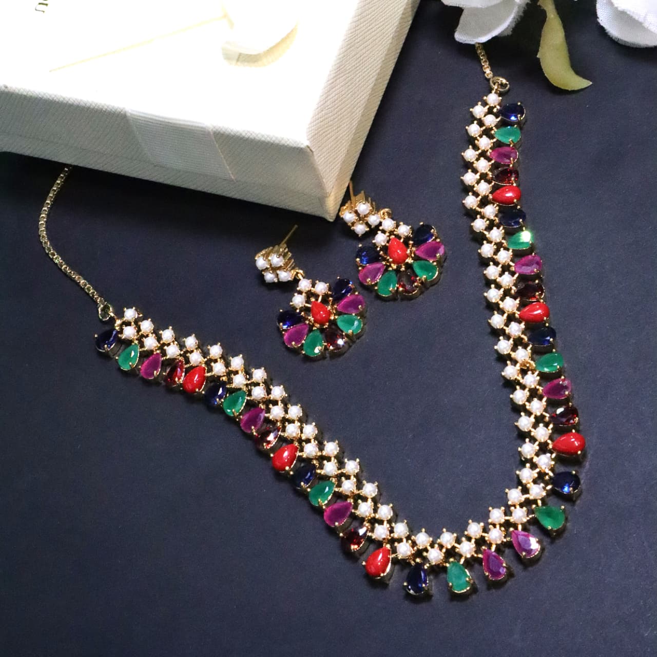 Vibrant Multi-Color Pear Stone Choker Set - SIA453042