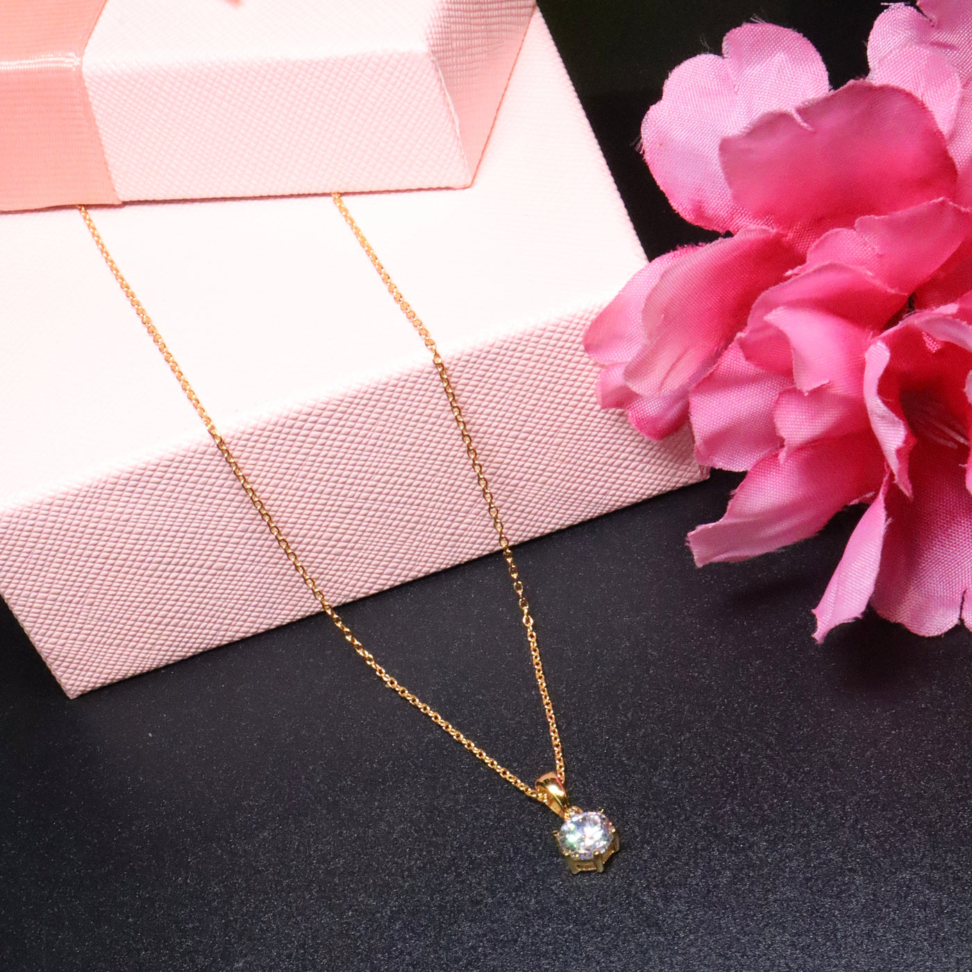 Golden Round Solitaire Pendant - SIA453238