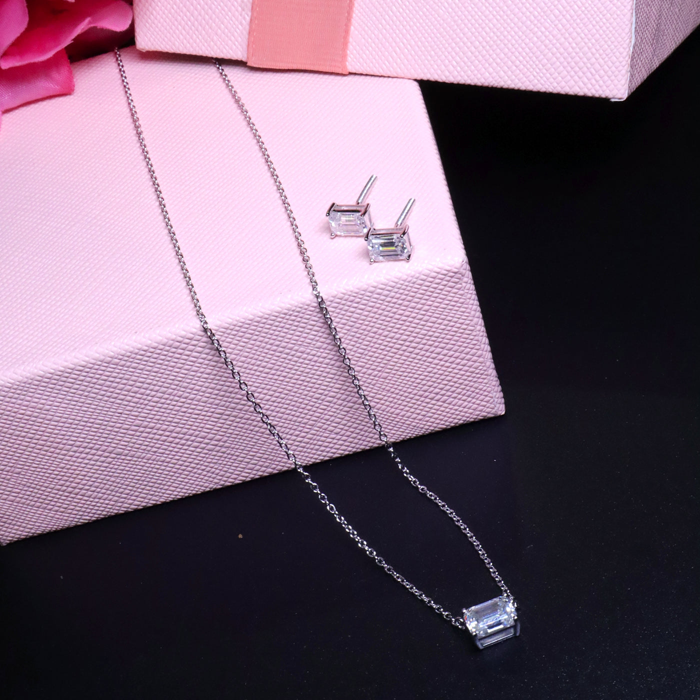 Classic Silver Rectangular Pendant Set - SIA453240