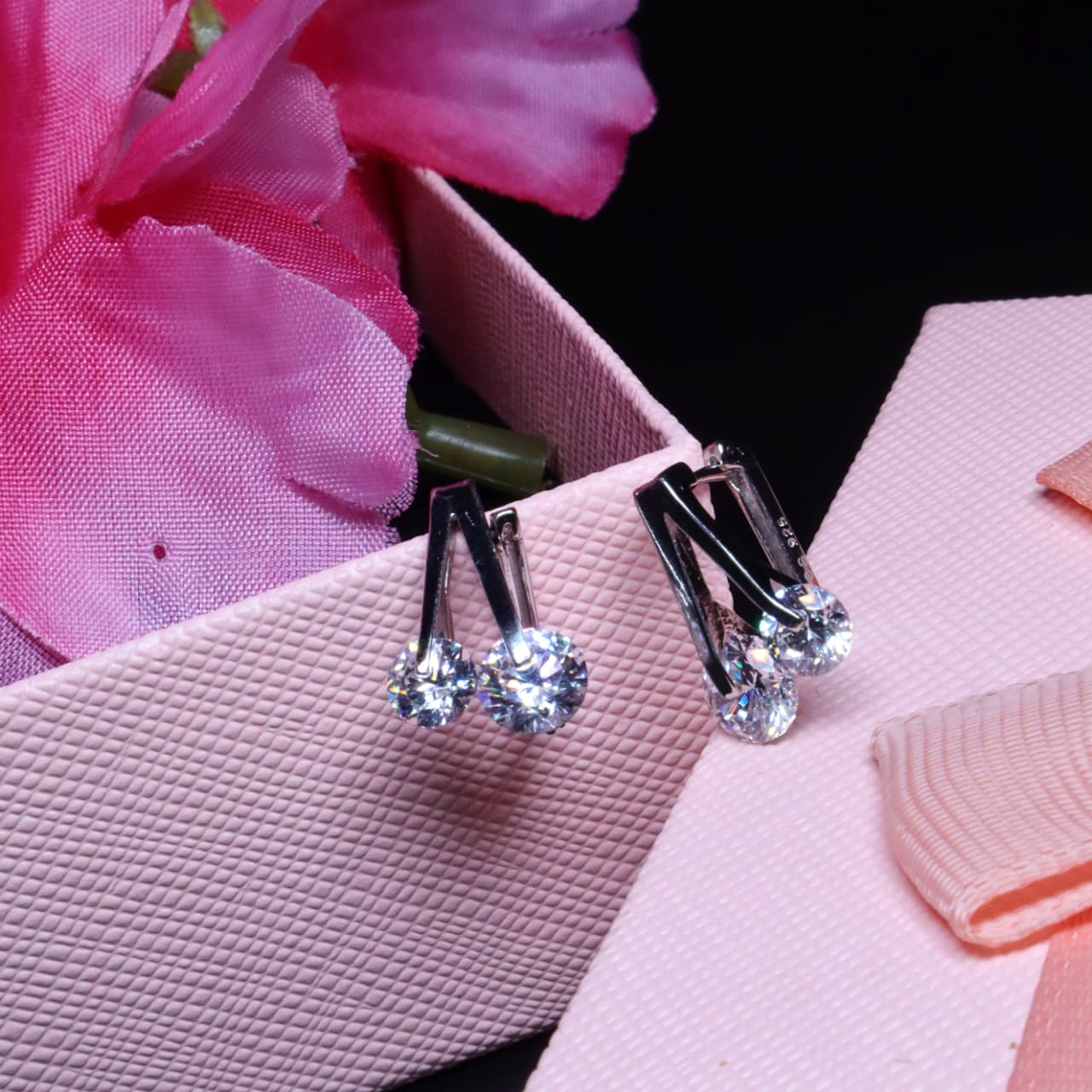 Silver Double Stone Danglers Earrings - SIA453249