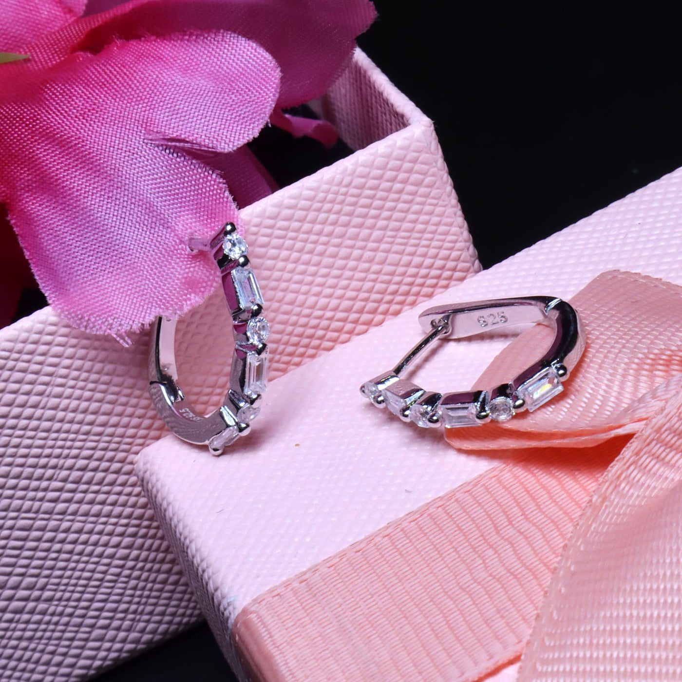 Classic Silver Stone Hoops - SIA453251