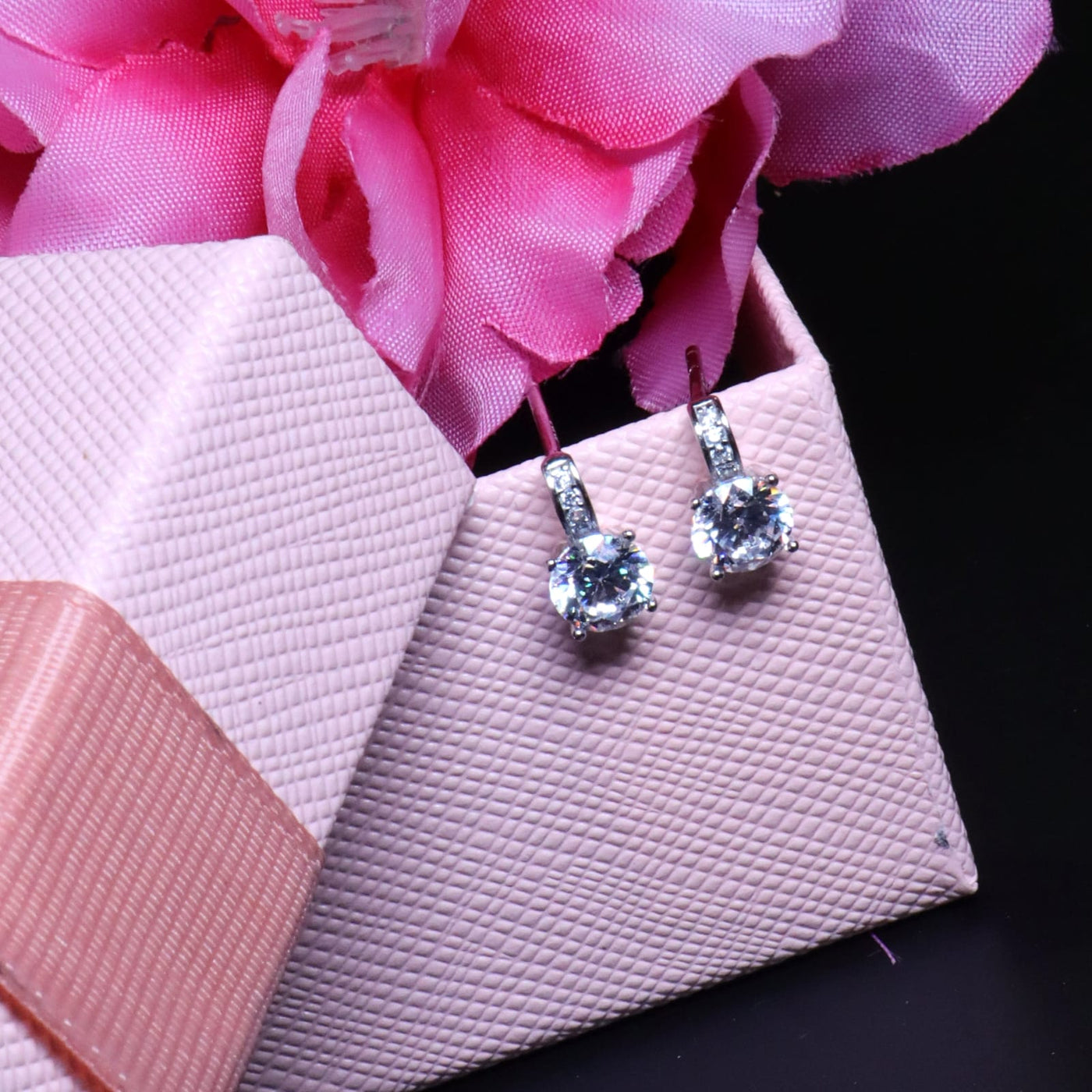 Silver Round Solitaire Drop Earrings - SIA453257