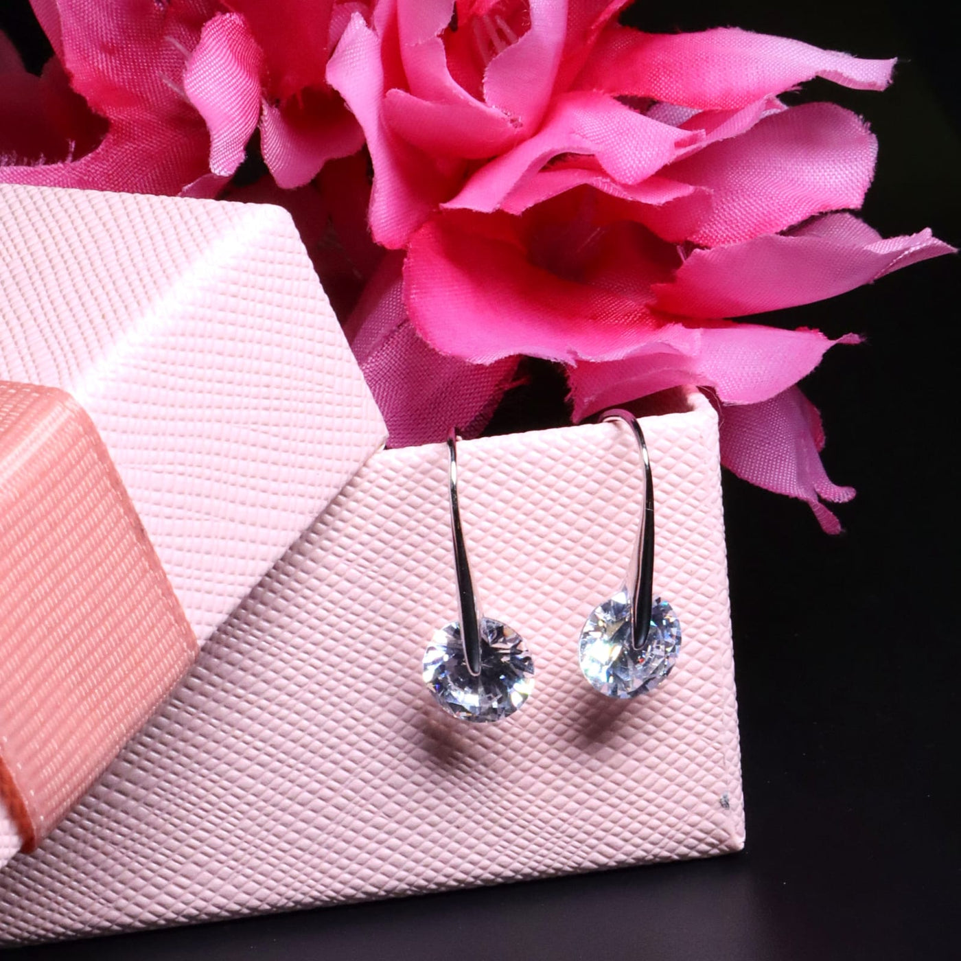 Silver Round Crystal Drop Earrings - SIA453258