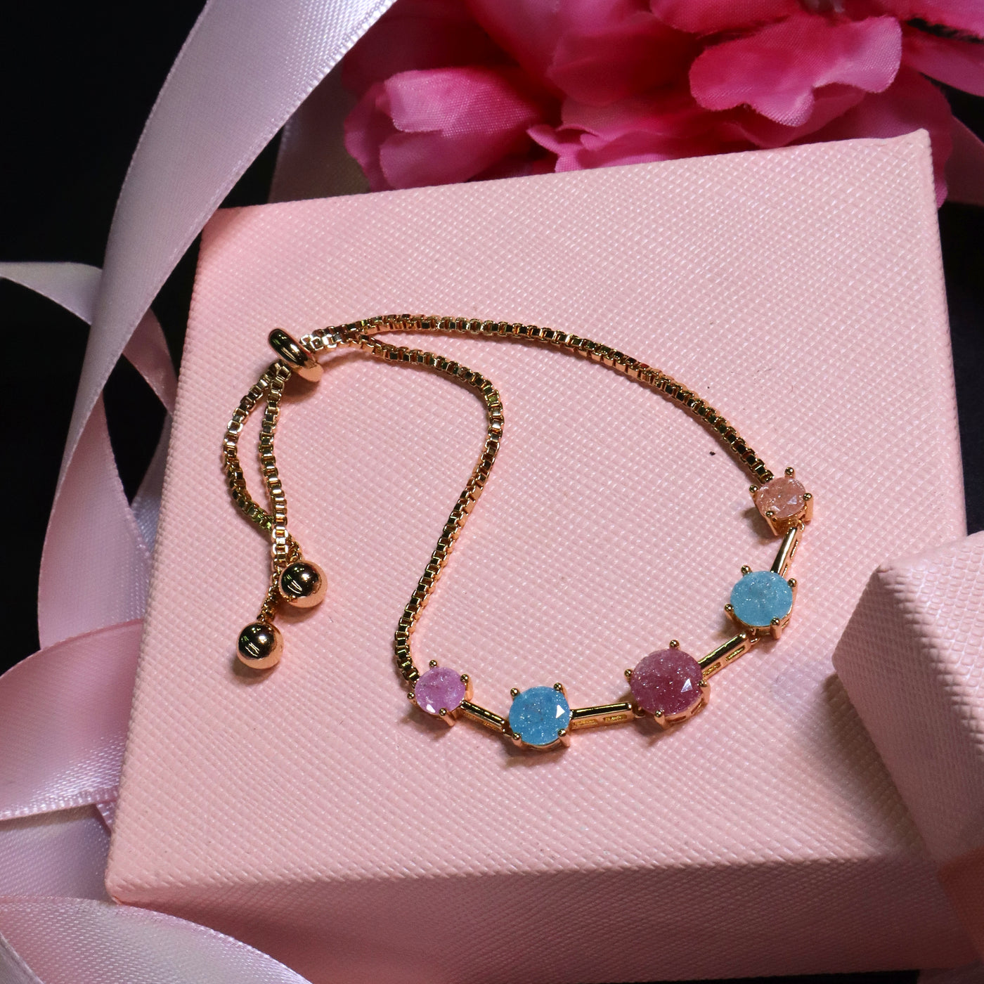 Gold-Toned  Bracelet with Multicolored Round Stones - SIA453373