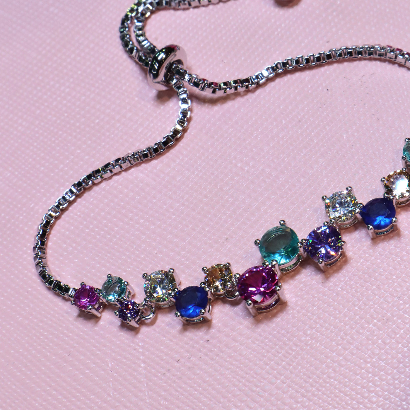 Rhodium Plated Multicolored Round Stone Bracelet - SIA453377