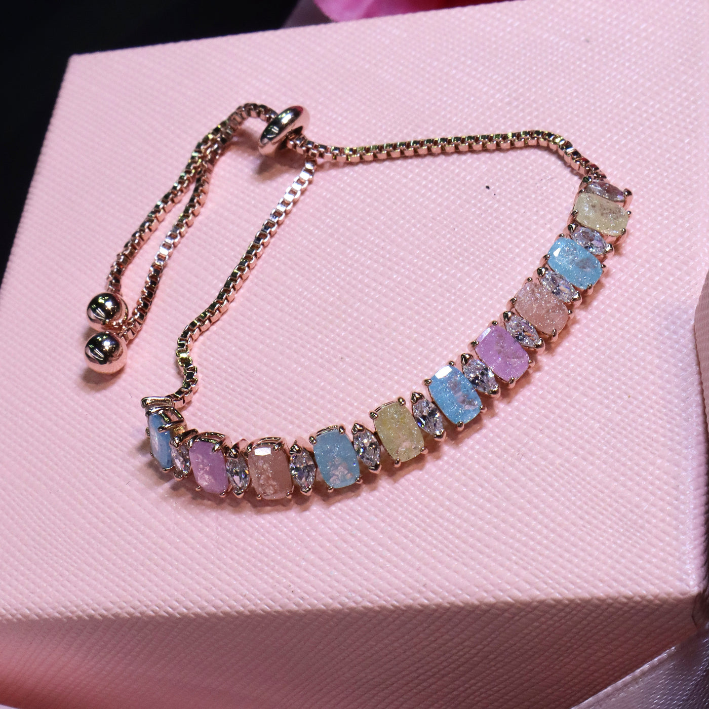 Rose Gold-Toned Bracelet with Multicolored Rectangular Stones - SIA453378