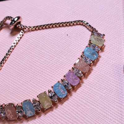 Rose Gold-Toned Bracelet with Multicolored Rectangular Stones - SIA453378