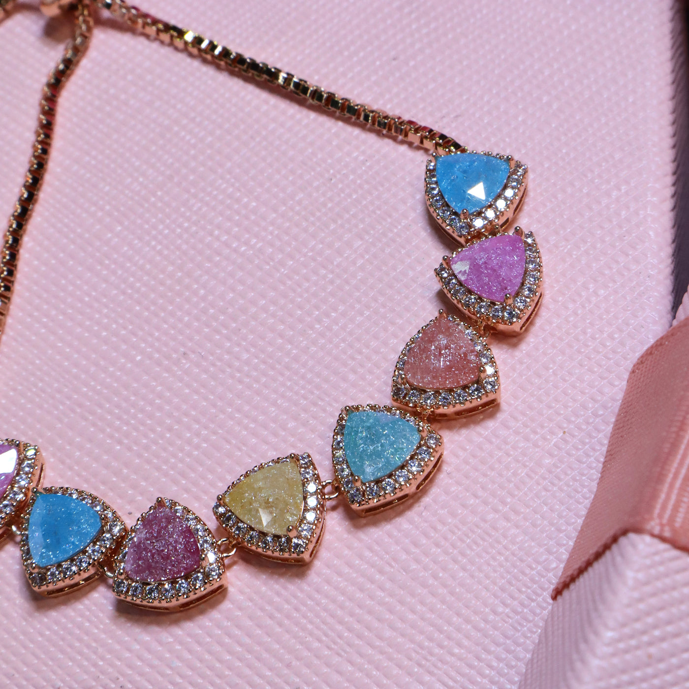 Rose Gold-Toned Bracelet with Multicolored Triangular Stones - SIA453379
