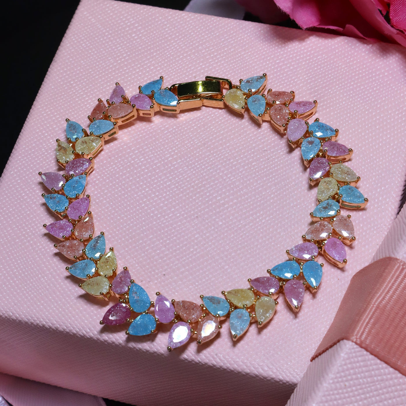 Gold-Toned Bracelet with Multicolored Pear-Cut Stones - SIA453384