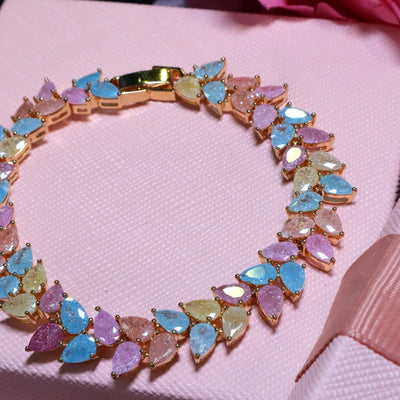 Gold-Toned Bracelet with Multicolored Pear-Cut Stones - SIA453384