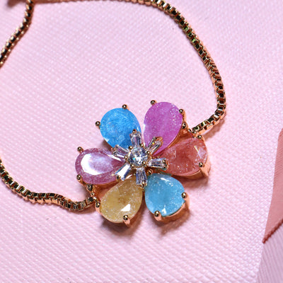 Gold-Toned Bracelet with Multicolored Floral Cluster - SIA453390