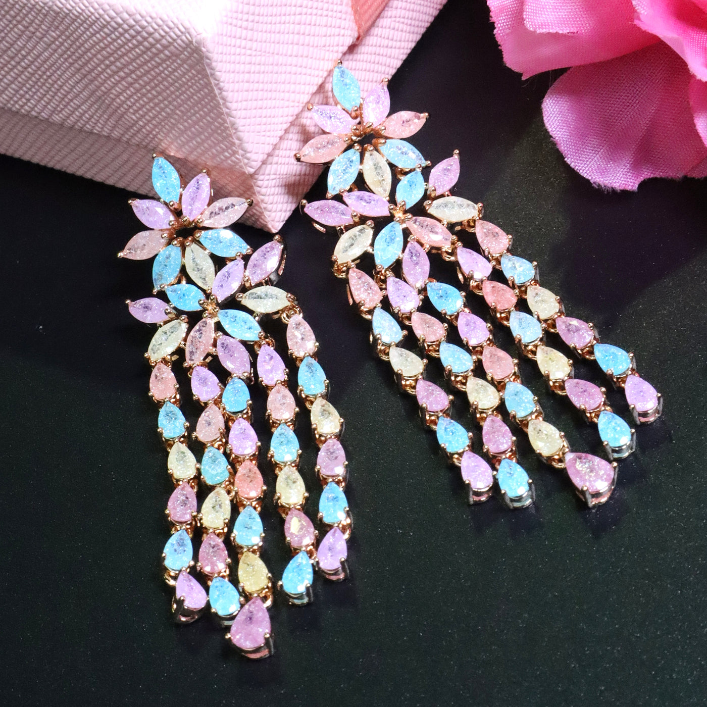Pastel Crystal Chandelier Earrings - SIA453398