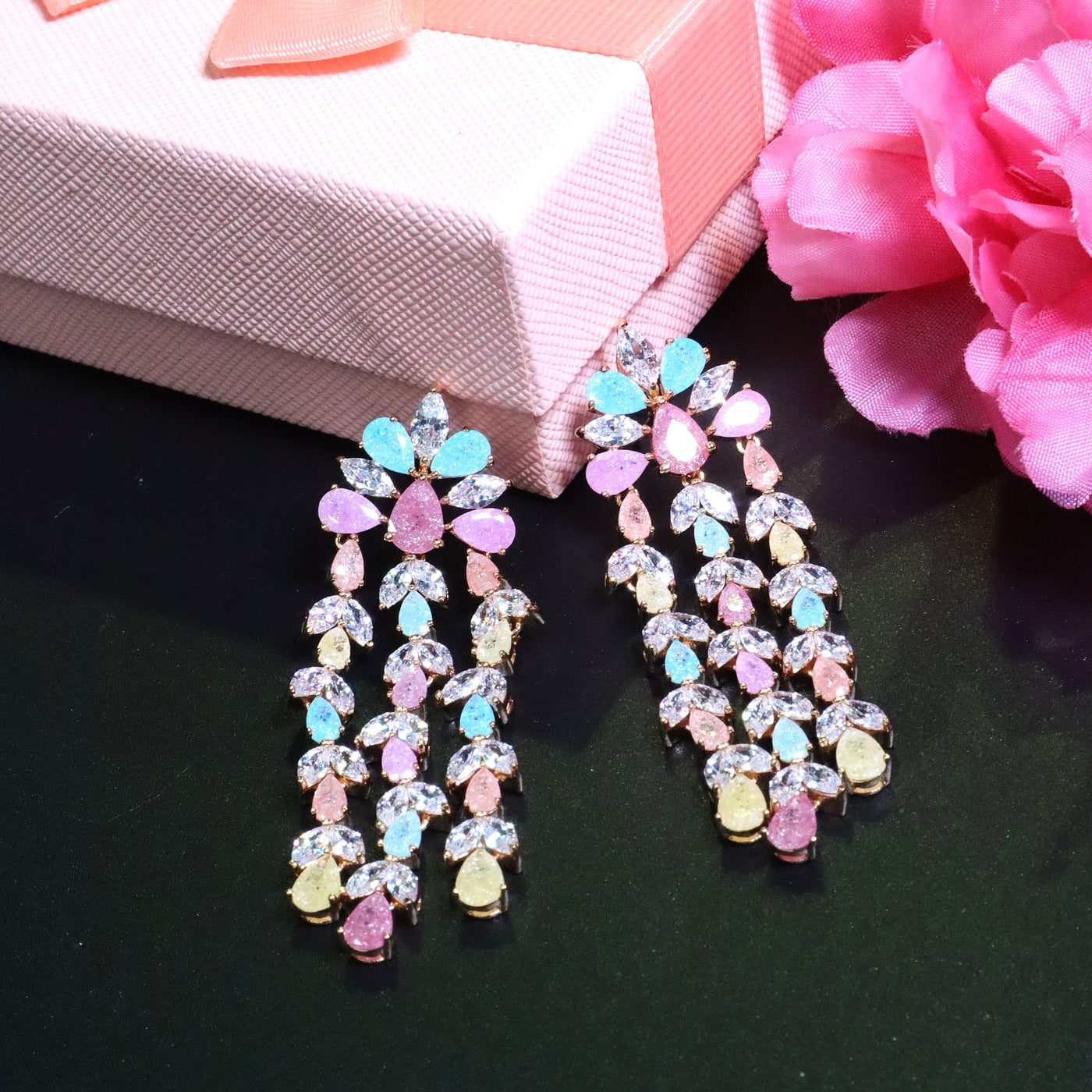 Multicolored Teardrop Dangle Earrings - SIA453400