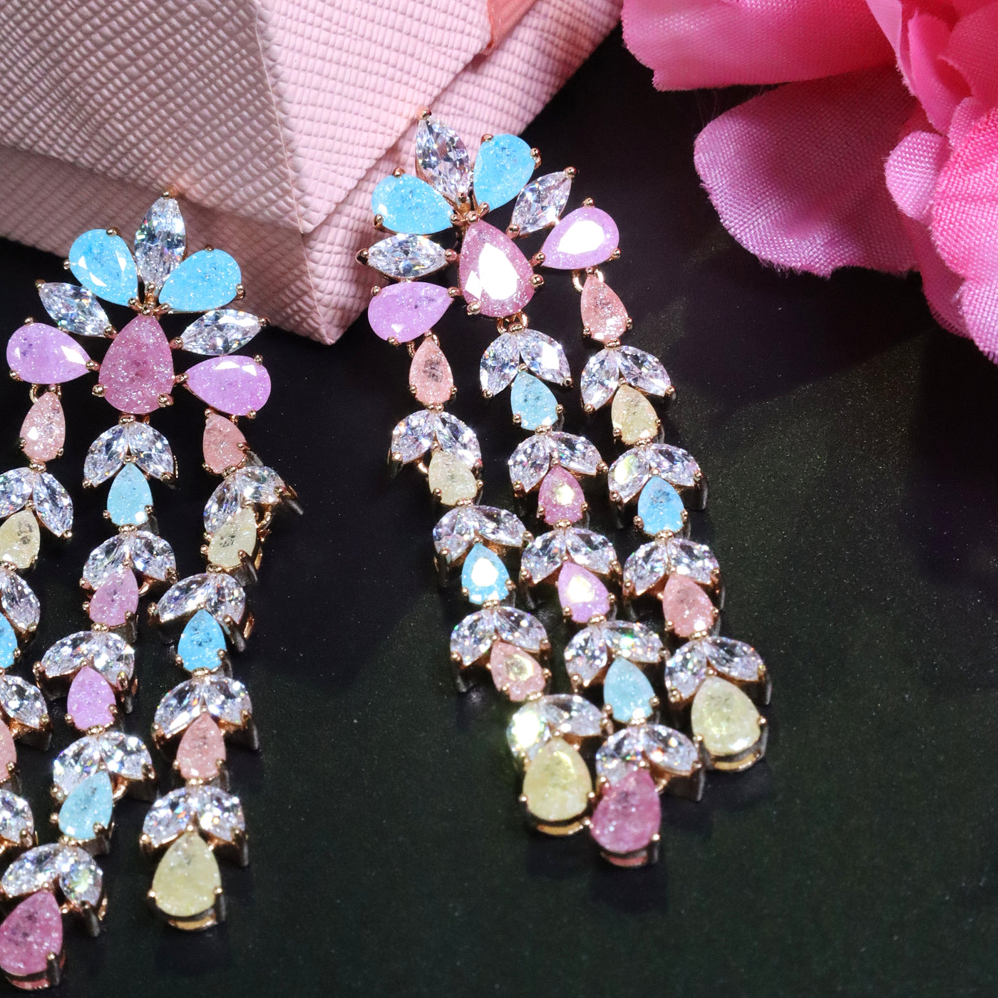 Multicolored Teardrop Dangle Earrings - SIA453400
