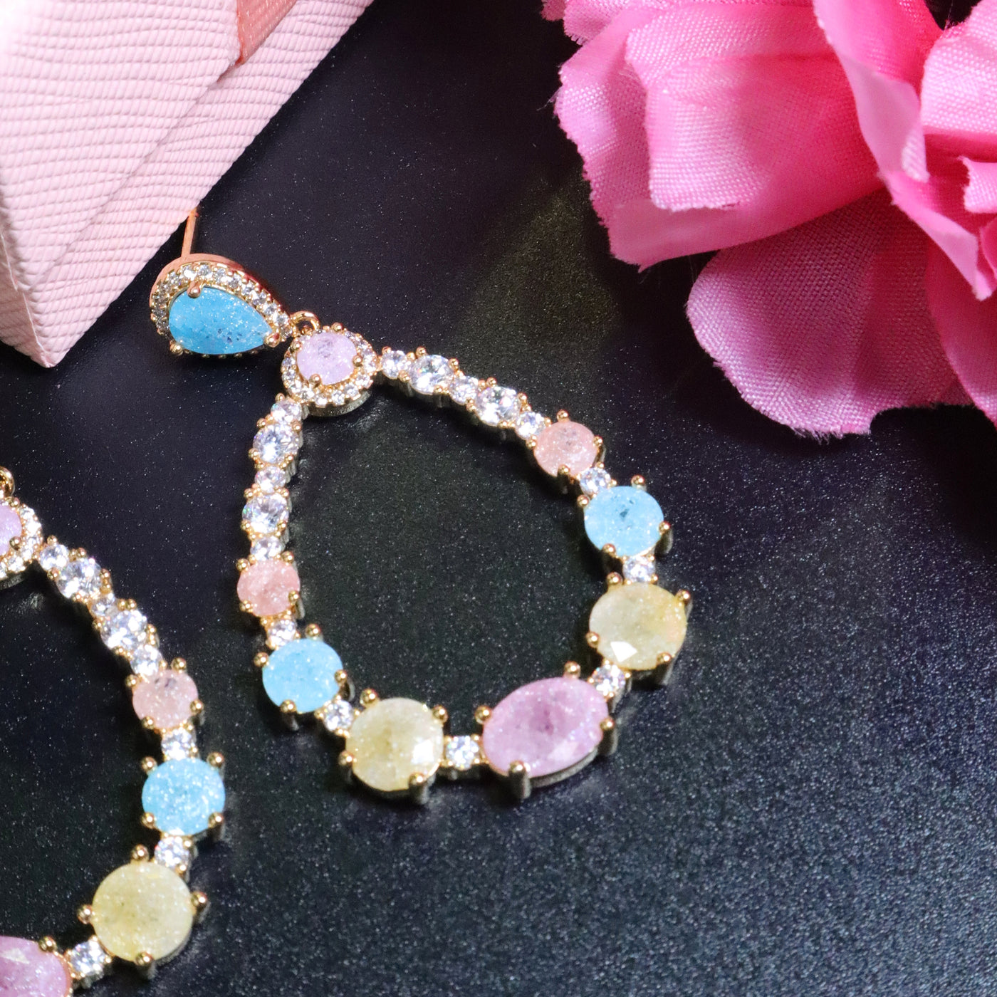 Multicolored CZ Teardrop Dangle Earrings - SIA453402