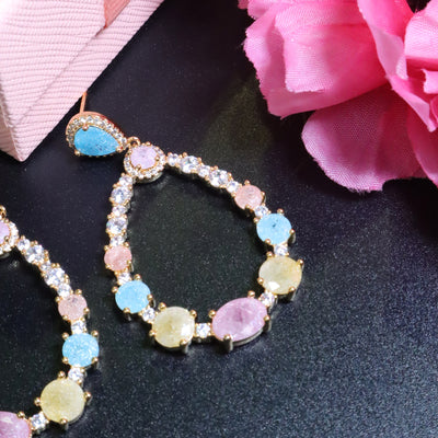 Multicolored CZ Teardrop Dangle Earrings - SIA453402