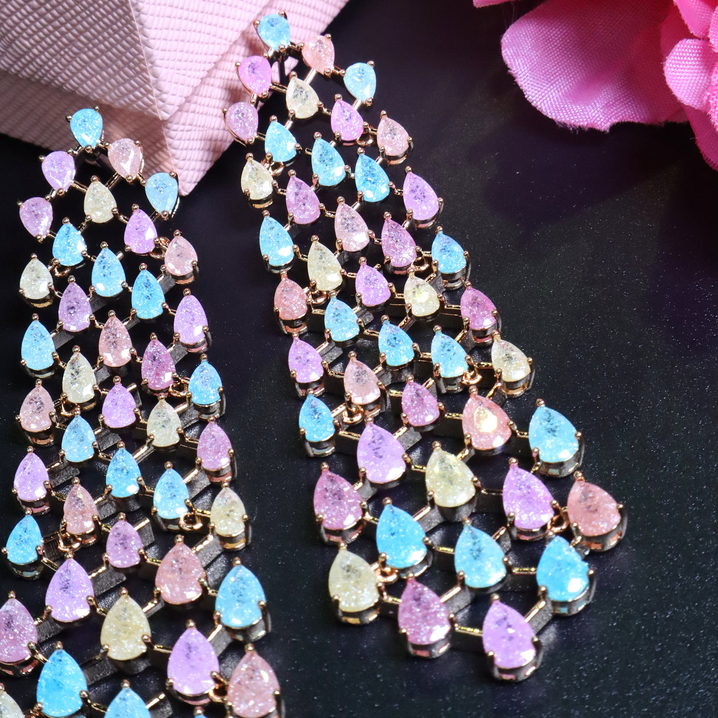 Pastel Teardrop Cascade Long Earrings in Gold Tone - SIA453403