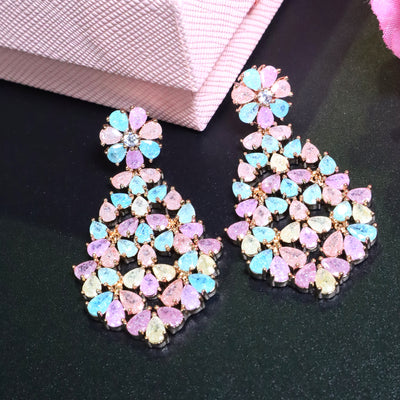 Pastel Teardrop Floral Dangle Earrings in Gold Tone - SIA453404