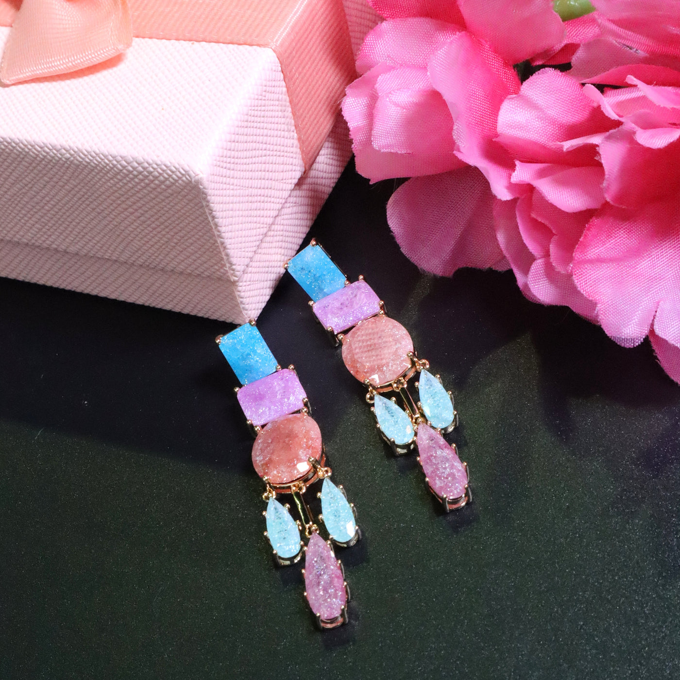Multicolored Geometric Dangle Earrings - SIA453406