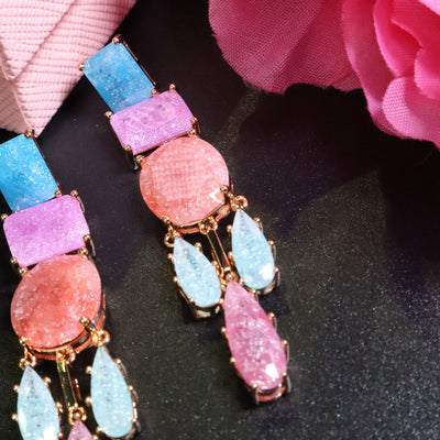 Multicolored Geometric Dangle Earrings - SIA453406