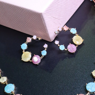 Pastel Round Crystal Necklace Set in Gold Tone - SIA453429