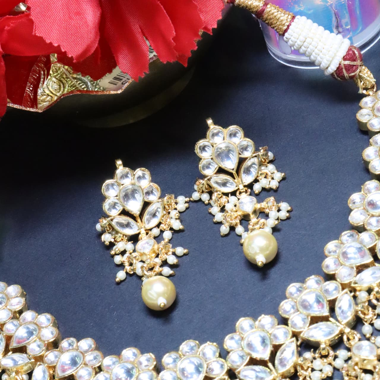 White Polki & Golden Pearl Choker Set - SIA453742