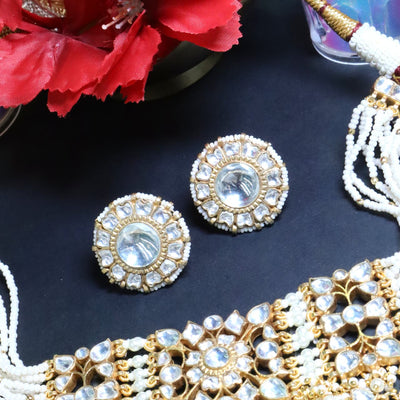 Multi-Strand Beaded Polki Necklace set - SIA453746