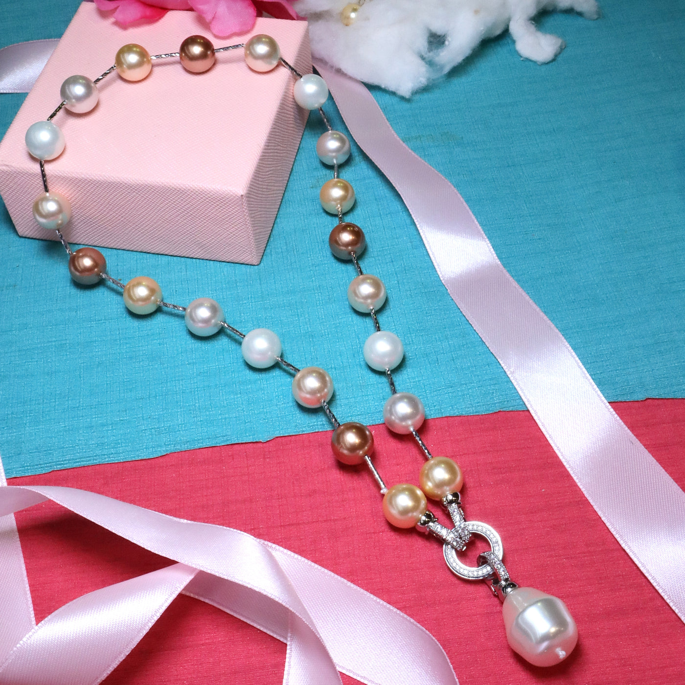 Multi-Color Pearl Drop Pendant Necklace - SIA453768 _A