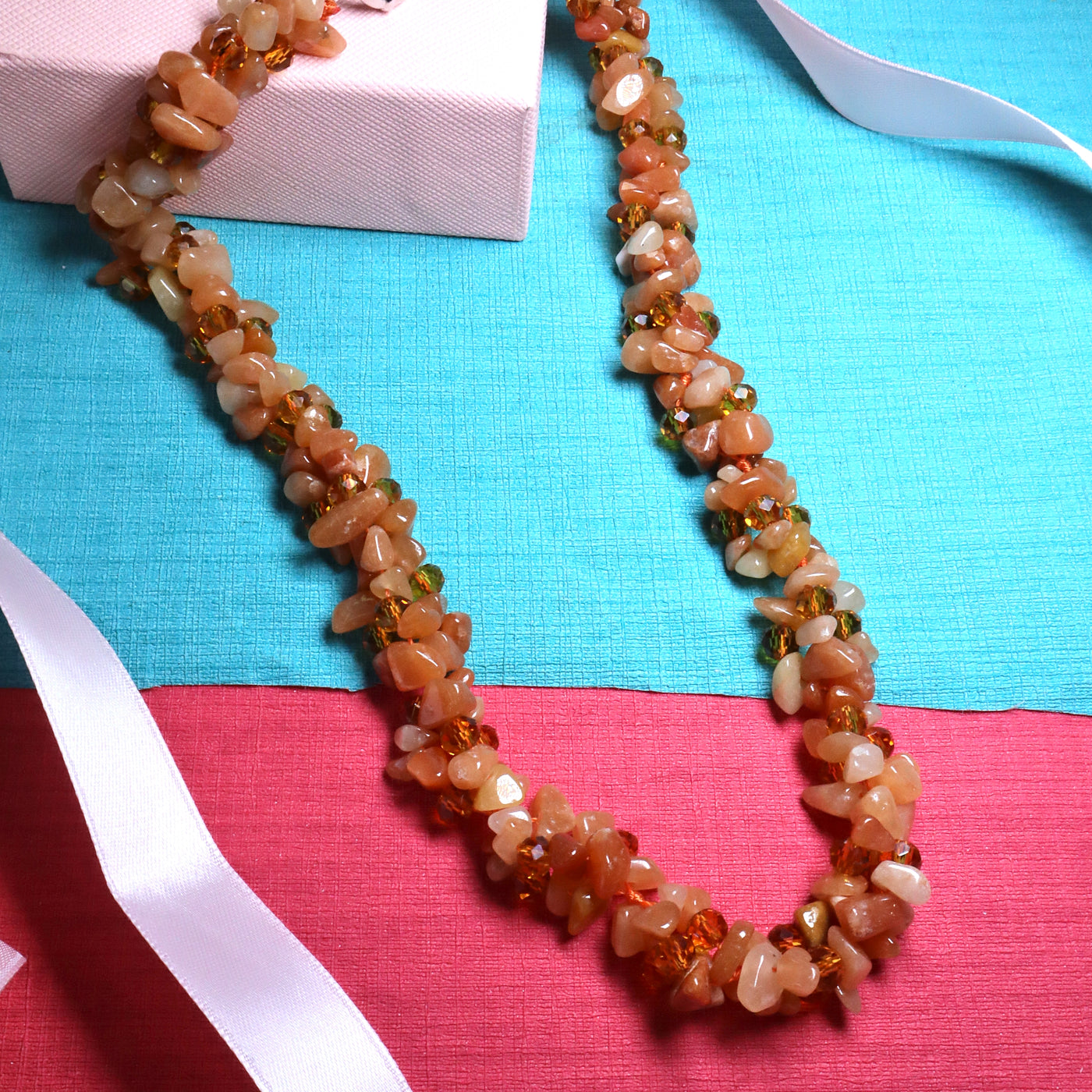 Orange and Peach Gemstone Chip Statement Necklace - SIA453769