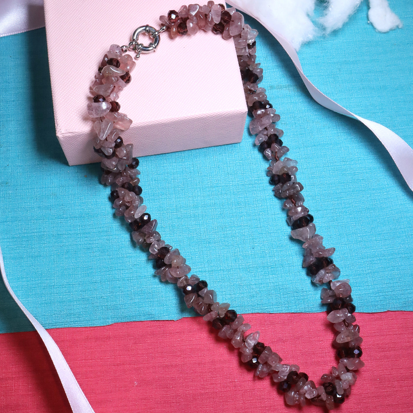 Blush Pink and Smoky Brown Chipped Stone Necklace - SIA453771