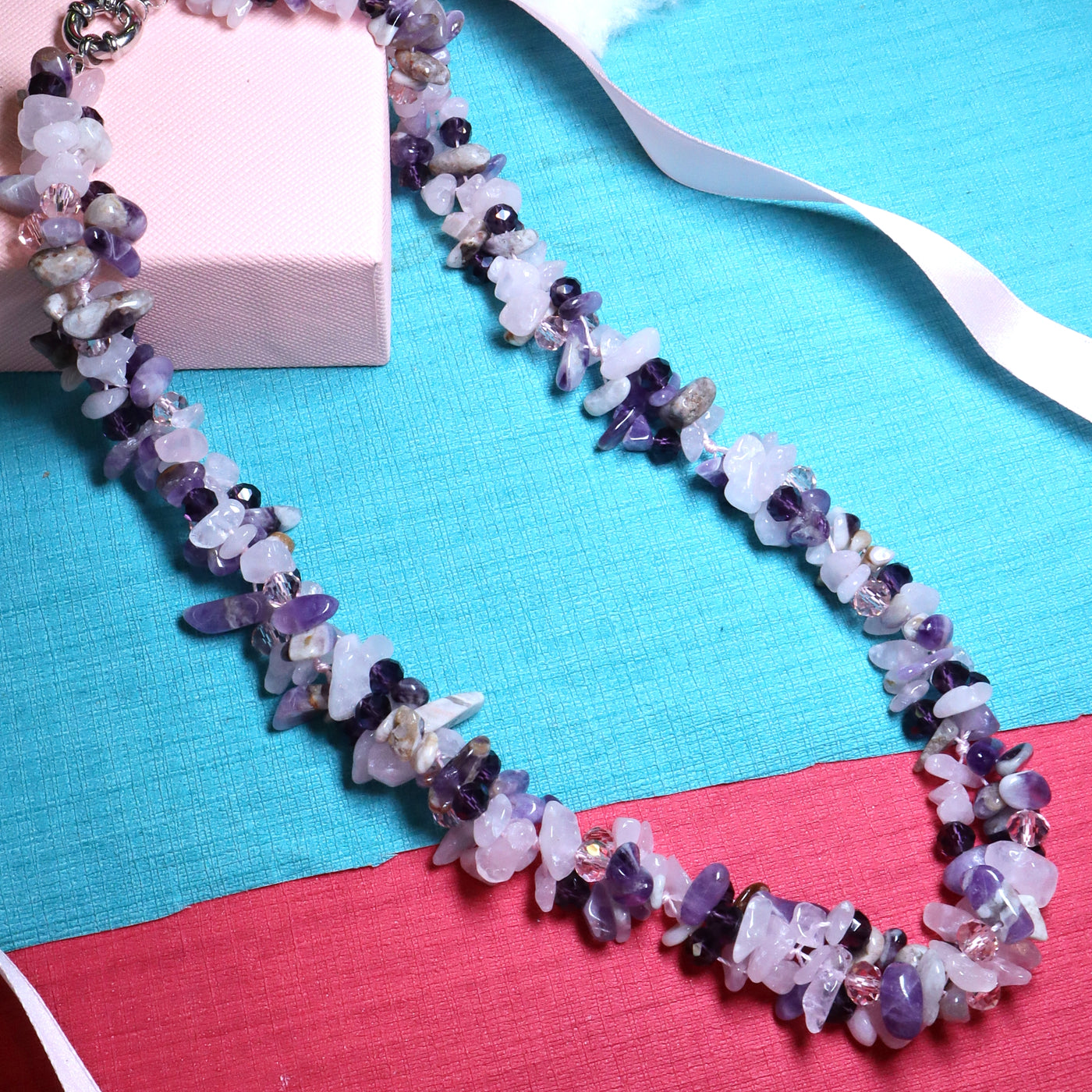 Pastel Purple Chipped Gemstone Statement Necklace - SIA453771 _A