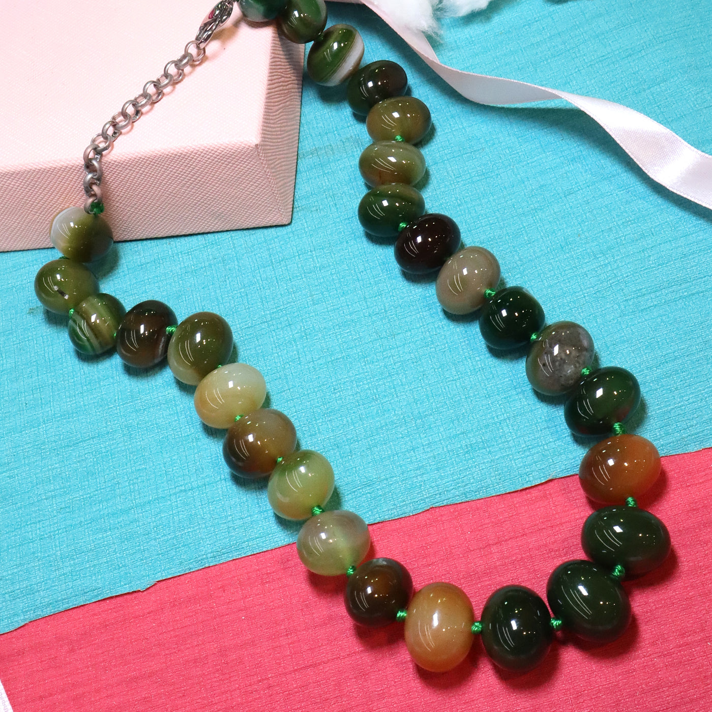 Earthy Green and Brown Round Beaded Statement Necklace - SIA453772 _A
