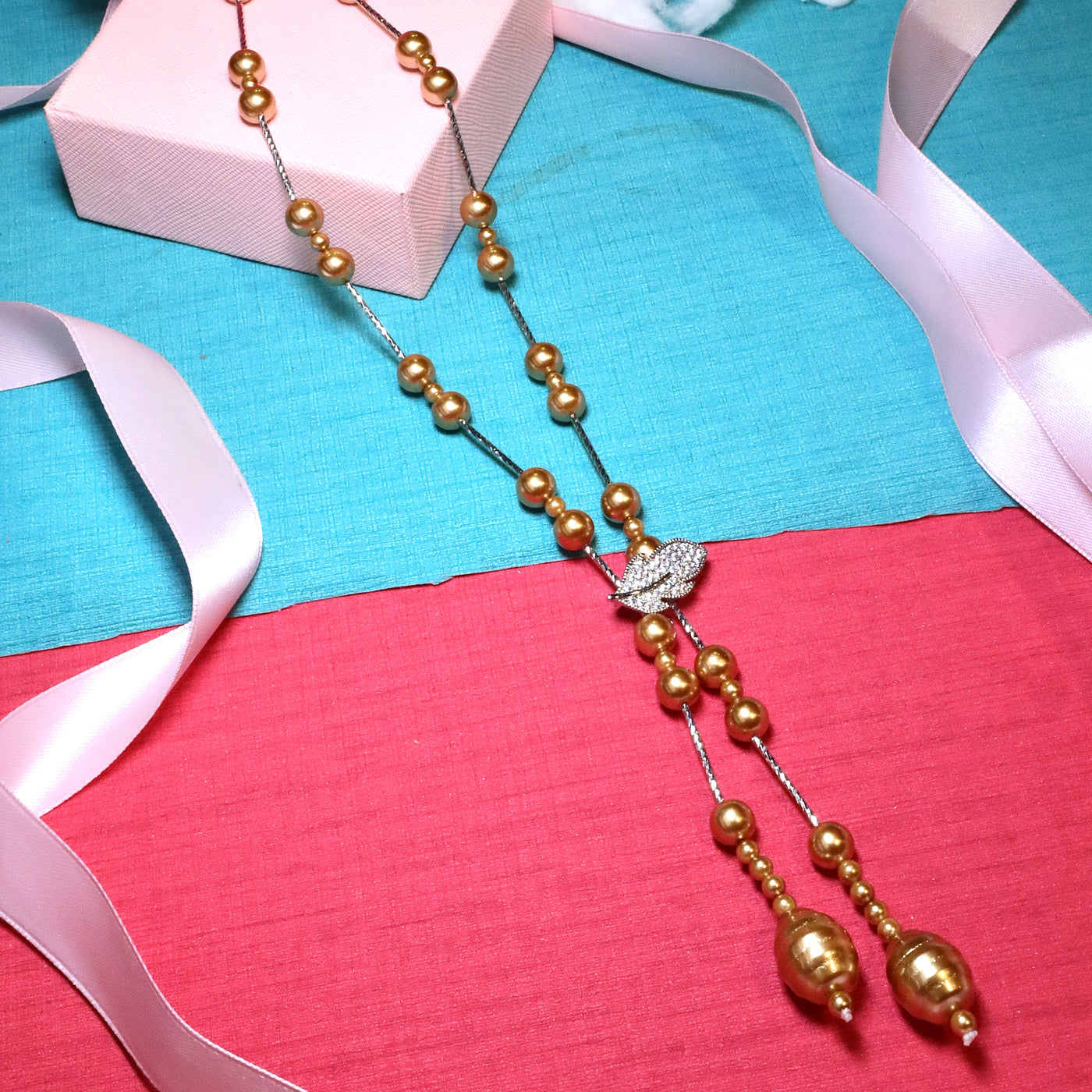 Yellow Bead Necklace with CZ Slider Drop - SIA453774