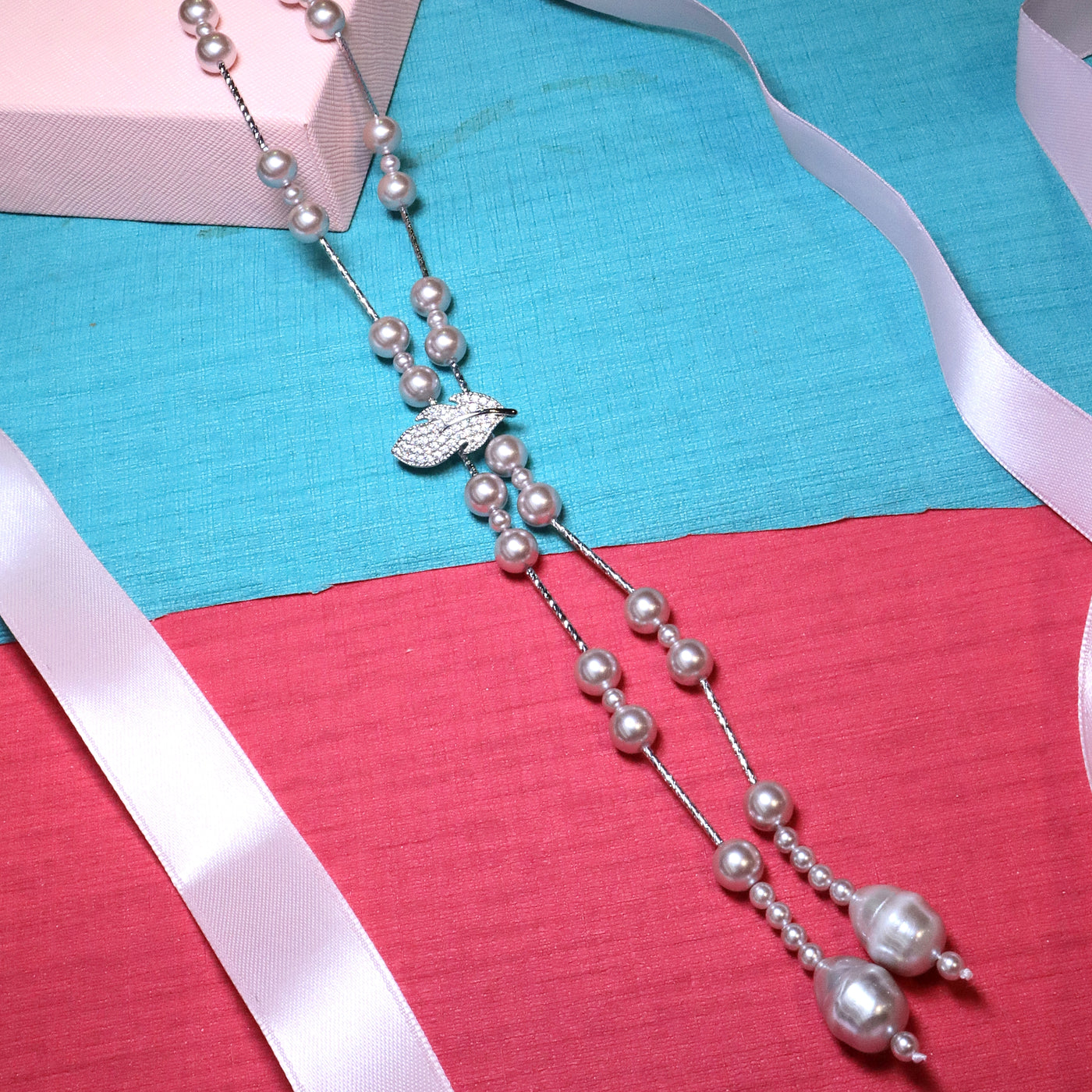 Silver-Toned Pendant with Pale Pink Pearl & Beads and CZ-Pave Slider - SIA453774 _C