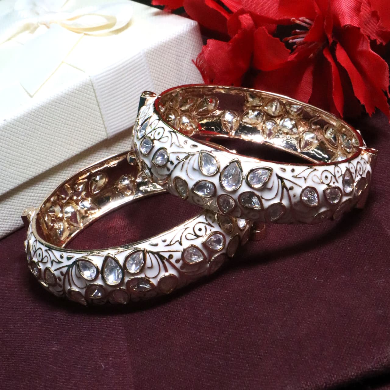 Royal Kundan bangles with elegant enamel detailing - SIA453831