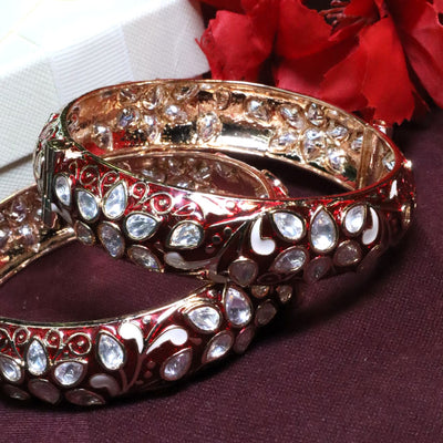 Red and Gold Kundan-Style Stone Bangles - SIA453836