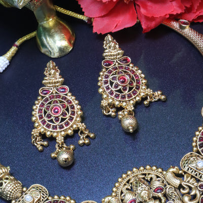 Antique Gold Temple Necklace with Ruby Stones - SIA453992