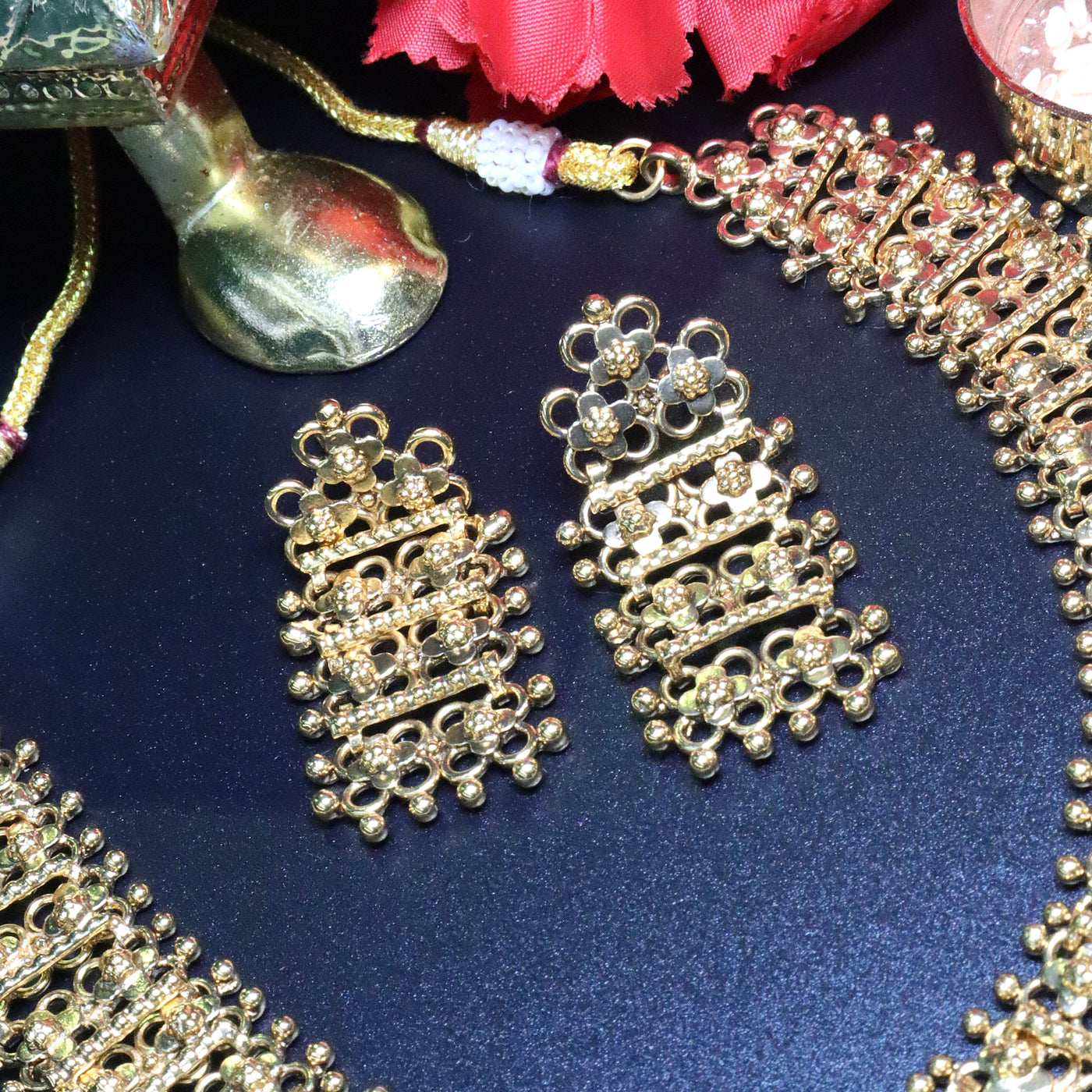 Gold Mesh Design Necklace Set - SIA454006