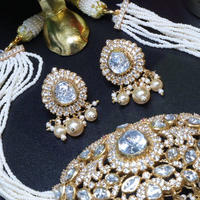 Royal Kundan Pearl Choker Set in Gold and White - SIA454034